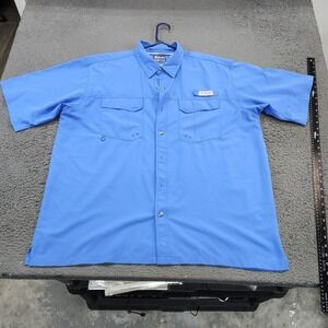 Bimini Bay Outfitters Shirt Mens 2XL Blue Short Sleeve Fishing Button Front